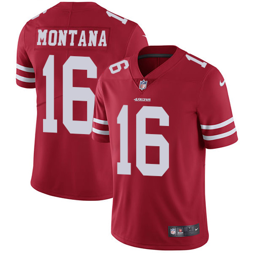 Nike 49ers #16 Joe Montana Red Team Color Men's Stitched NFL Vapor Untouchable Limited Jersey